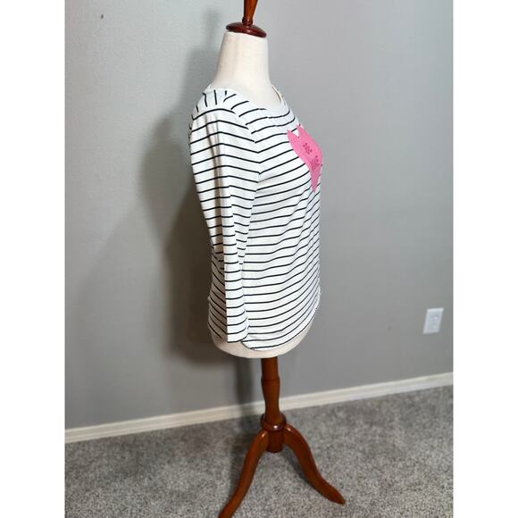 Talbots Valentine top black & white stripe pink sequin Be Mine heart cotton Sz S - Picture 4 of 6